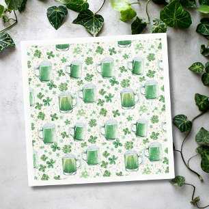 Elegant Green Beer Mugs and Shamrocks White Napkin