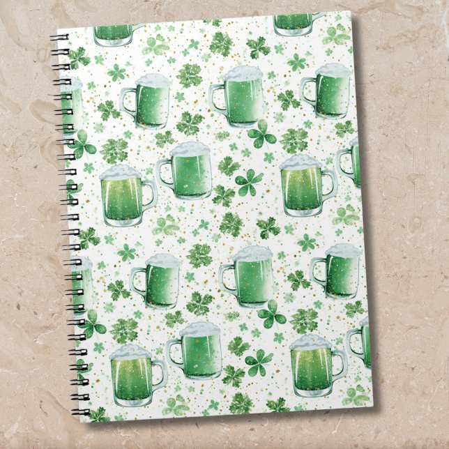 Elegant Green Beer Mugs and Shamrocks White Notebook (Creator Uploaded)