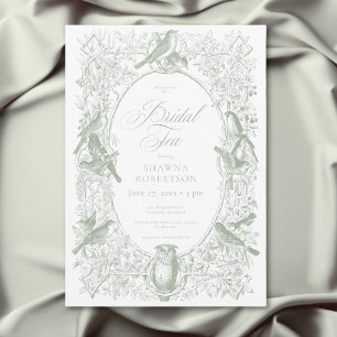 Elegant Green Birds Bridal Shower Invitation