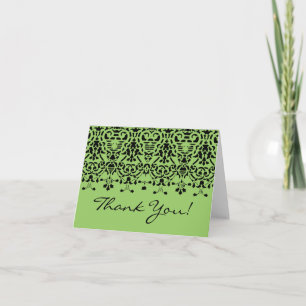 Elegant Green & Black Damask Thank You Note Card