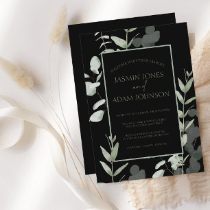 Elegant Green Black Eucalyptus Wedding Invitation