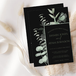 Elegant Green Black Eucalyptus Wedding Invitation