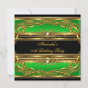 Elegant Green Black Gold Birthday Party Invitation