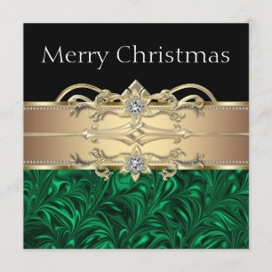 Elegant Green Black Gold Christmas Party Invitation