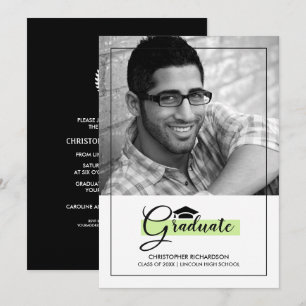 Elegant Green   Black Graduation Party Photo Cards