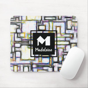 Elegant Green Black Modern Square Trendy Monogram Mouse Mat