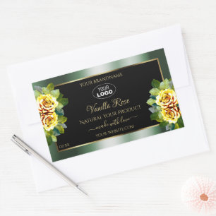 Elegant Green Black Product Label Yellow Rose Logo