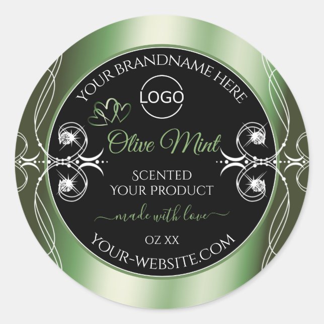 Elegant Green Black Product Labels Jewels and Logo (Front)