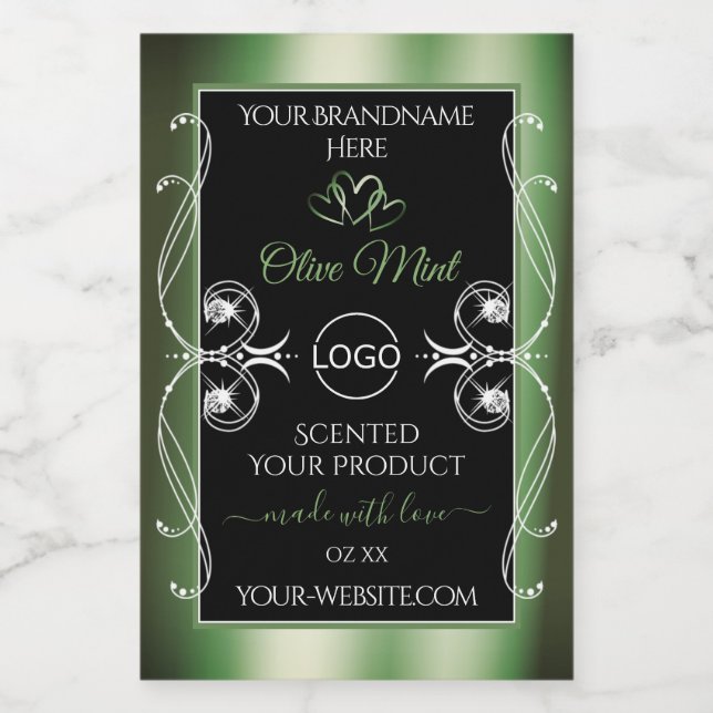 Elegant Green Black Product Labels Jewels and Logo (Single Label)