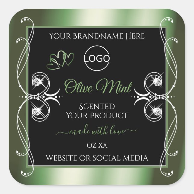 Elegant Green Black Product Labels Jewels and Logo (Front)