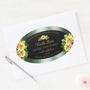 Elegant Green Black Product Labels Yellow Roses