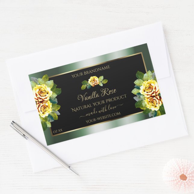 Elegant Green Black Product Labels Yellow Roses (Envelope)
