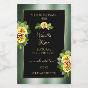 Elegant Green Black Product Labels Yellow Roses