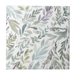 Elegant Green Blue Botanical Watercolor Tile