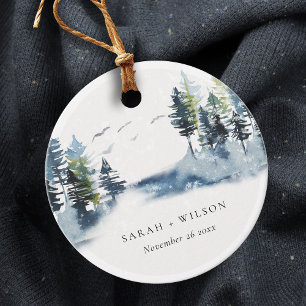 Elegant Green Blue Pine Woods Forest Birds Wedding Favour Tags