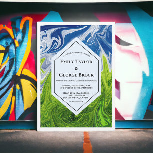 Elegant Green Blue Sky Landscape Abstract Wedding Invitation