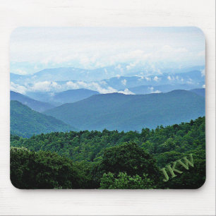 Elegant Green Blue Smoky Mountains Photo Monogram Mouse Mat