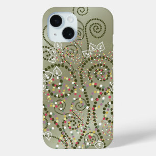 Elegant Green Bohemian Deco Dots Spirals Artistic iPhone 15 Case