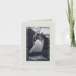 Elegant Green Border Christmas Photo Card 1 Photo