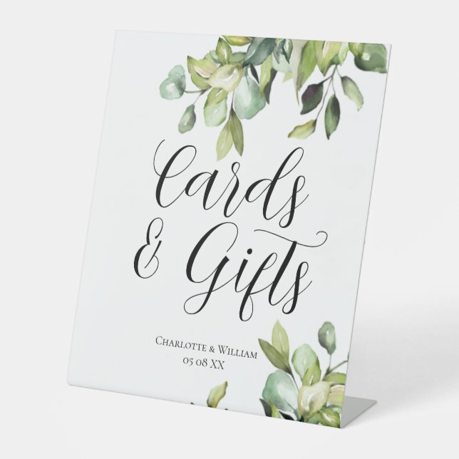 Elegant Green Botanical Cards and Gifts Wedding Pedestal Sign (Front)