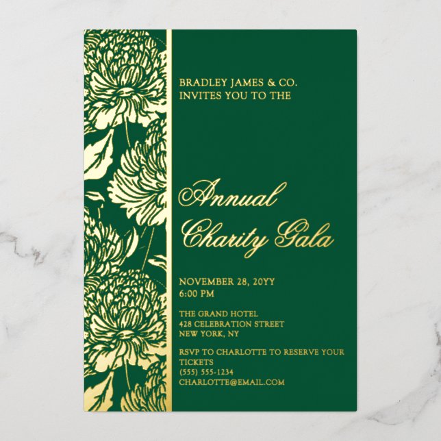 Elegant Green Botanical Charity Event Gala Party (Front)