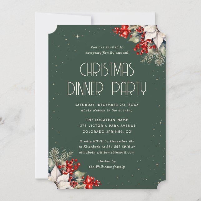 Elegant Green Botanical Christmas Holiday Party Invitation (Front)