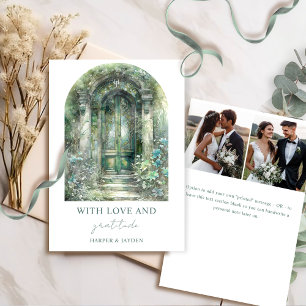 Elegant Green Botanical Garden Wedding Photo Thank You Card
