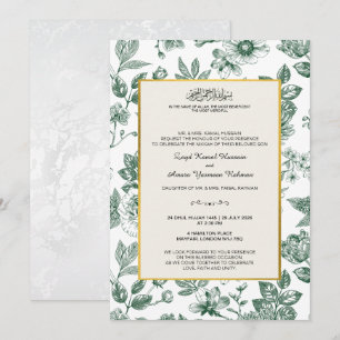 Elegant Green Botanical Islamic Wedding Invitation