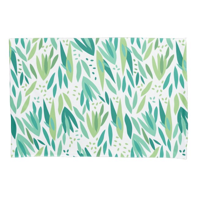 Elegant Green Botanical Leafs Pattern Pillowcase (Front)