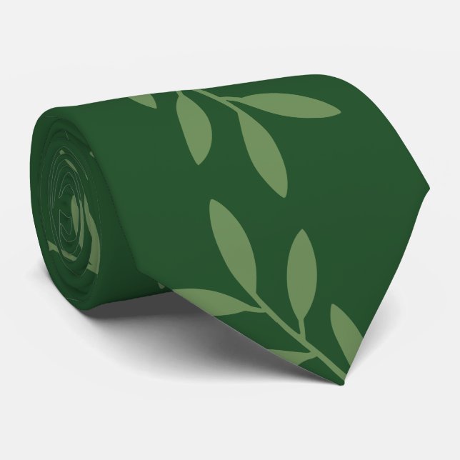 Elegant Green Botanical Leaves Pattern Men's Tie (Rolled)