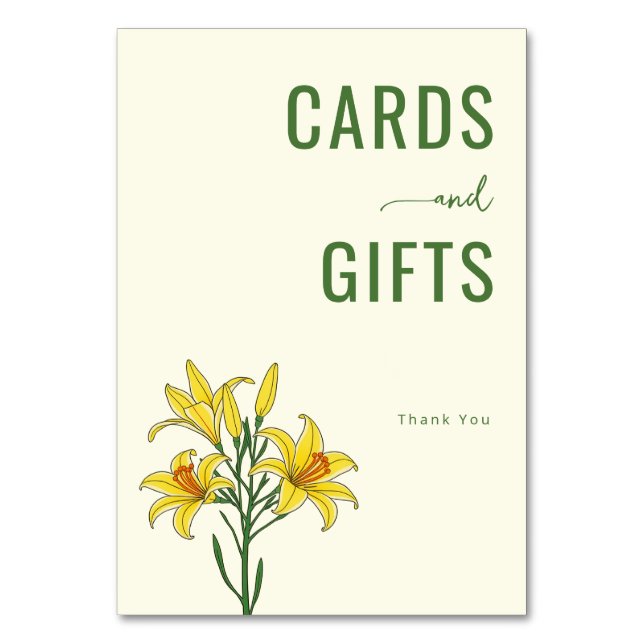Elegant Green Botanical Lilies Table Number (Front)