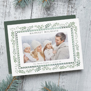 Elegant Green Botanical Photo Christmas Holiday Card