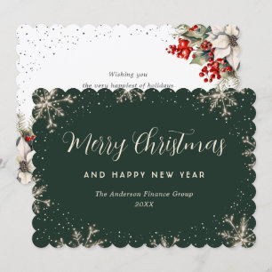 Elegant Green Botanical Snowflake Business Holiday Card