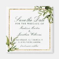 Elegant Green Botanical Vine Gold Save the Date