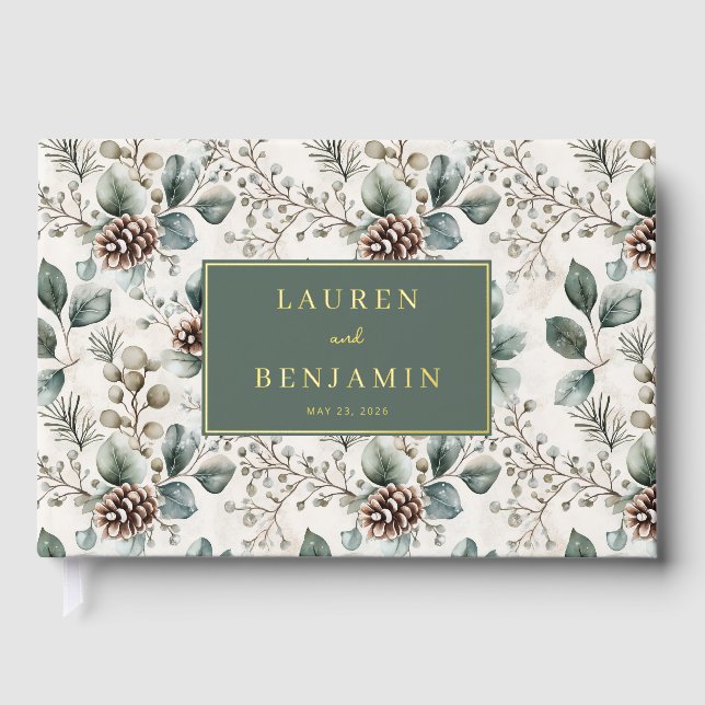 Elegant Green Botanical Watercolor Guest Book (Front)