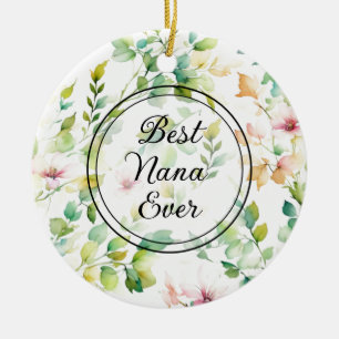 Elegant green botanical watercolor wildflowers  ceramic tree decoration