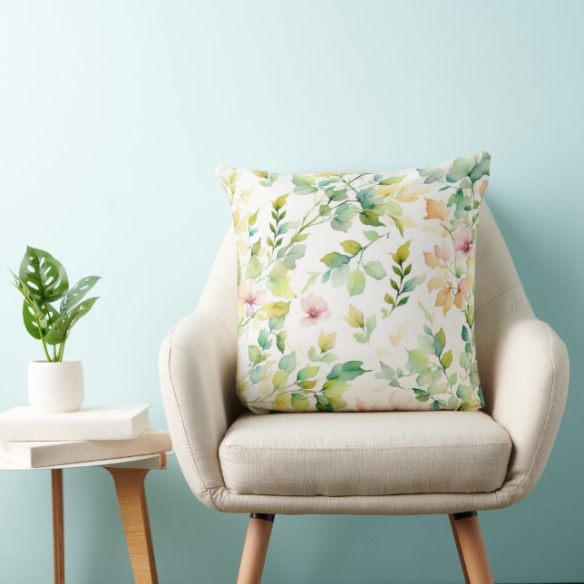 Elegant green botanical watercolor wildflowers  cushion (Chair)