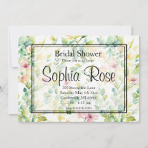 Elegant green botanical watercolor wildflowers 