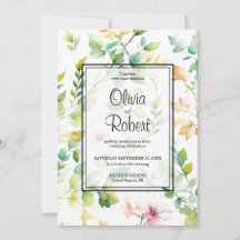 Elegant green botanical watercolor wildflowers 