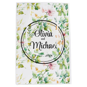 Elegant green botanical watercolor wildflowers  medium gift bag