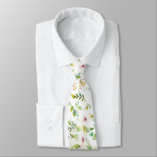 Elegant green botanical watercolor wildflowers  tie