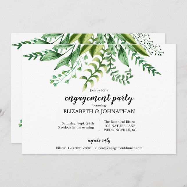 Elegant Green Botanical Wedding Engagement Party Invitation (Front/Back)