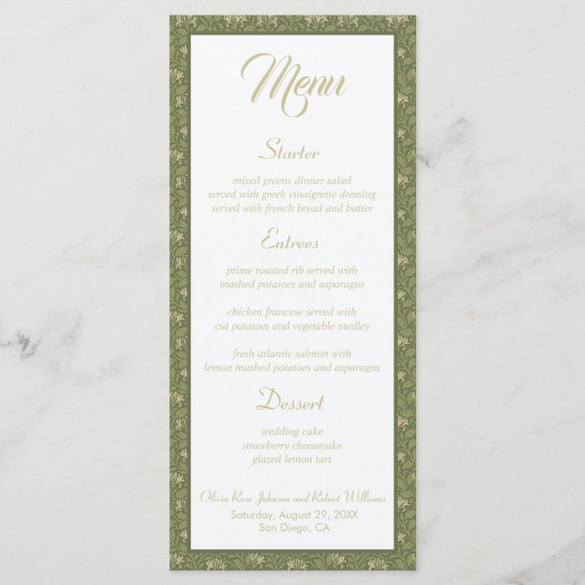 Elegant Green Botanical Wedding Menu (Front)