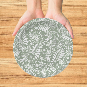 Elegant Green Botanical Wedding Paper Plate