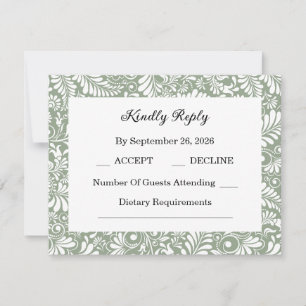 Elegant Green Botanical Wedding RSVP Card