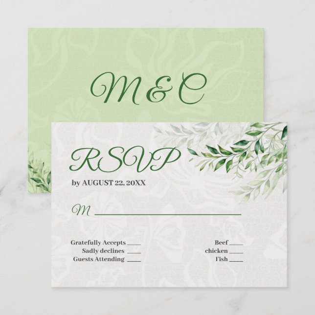 Elegant Green Botanical Wedding RSVP Card (Front/Back)