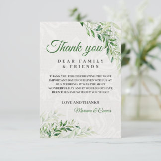 Elegant Green Botanical Wedding Thank You Card