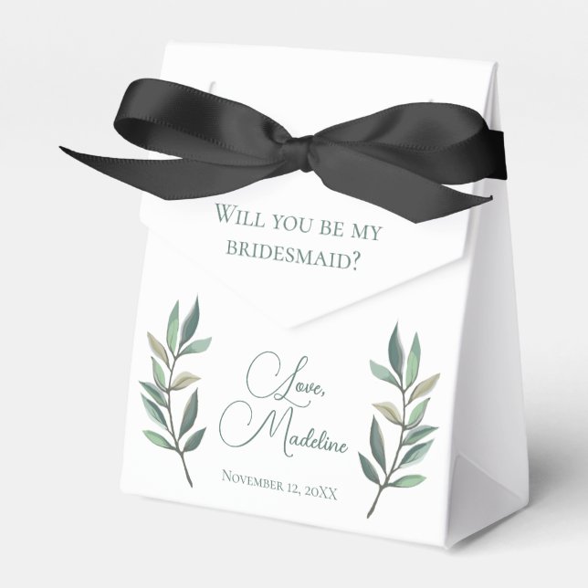 Elegant Green Botanical Will You Be My Bridesmaid Favour Box (Front Side)