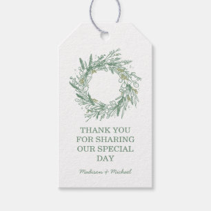 Elegant Green Botanical Wreath Wedding Gift Tags