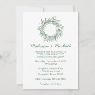 Elegant Green Botanical Wreath Wedding Invitation
